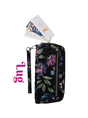 Lug Handspring RFID-Blocking Wristlet Wallet Bloom Black Floral 7.5x4 Fabric